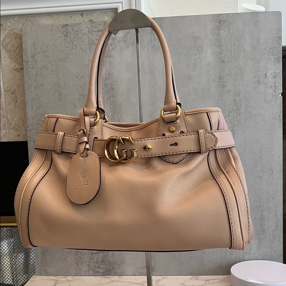 Gucci Nude Leather GG Running Satchel Bag